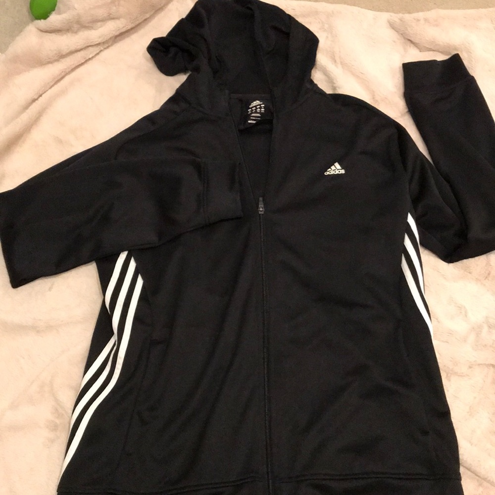 Classic black and white adidas zip up hoodie